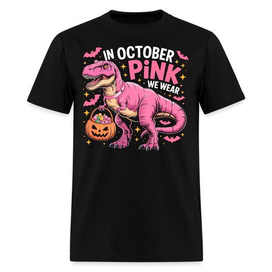 Breast Cancer Awareness Halloween Pink Dinosaur T-Shirt - black