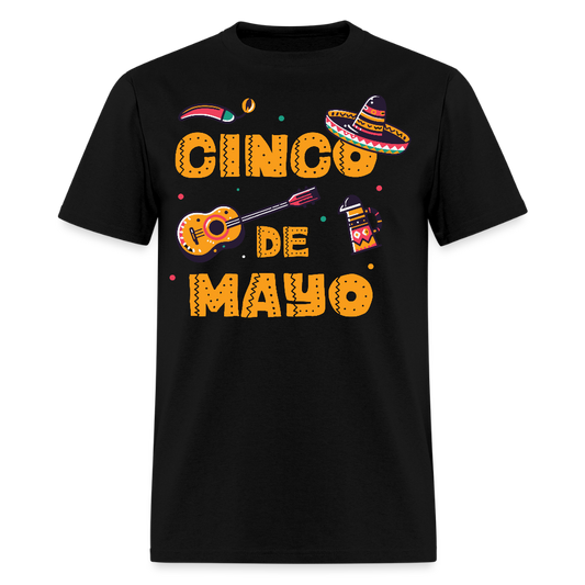 Mexican Fiesta Tee With Guitar And Sombrero Funny Cinco de Mayo T-shirt - black