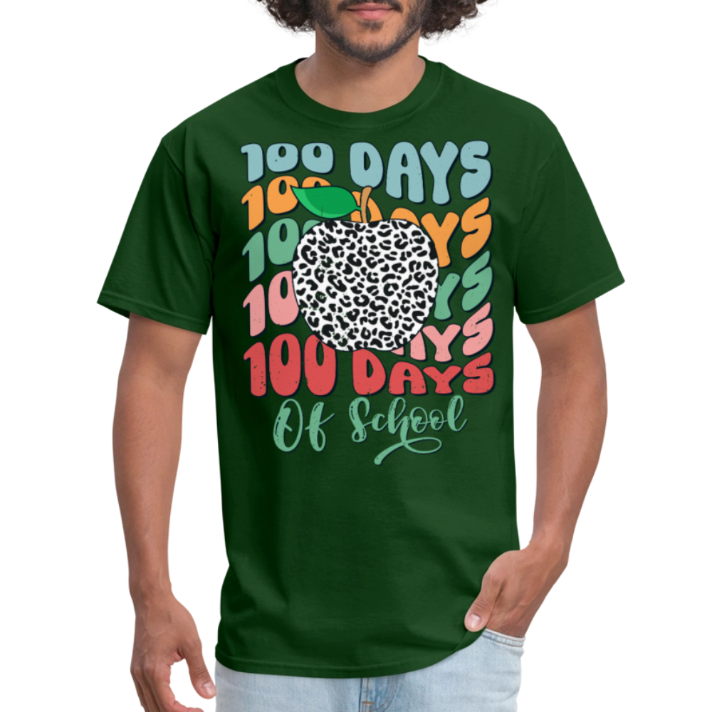 Leopard Print 100 Days of School Tee 100th-day Celebration T-shirt - forest green