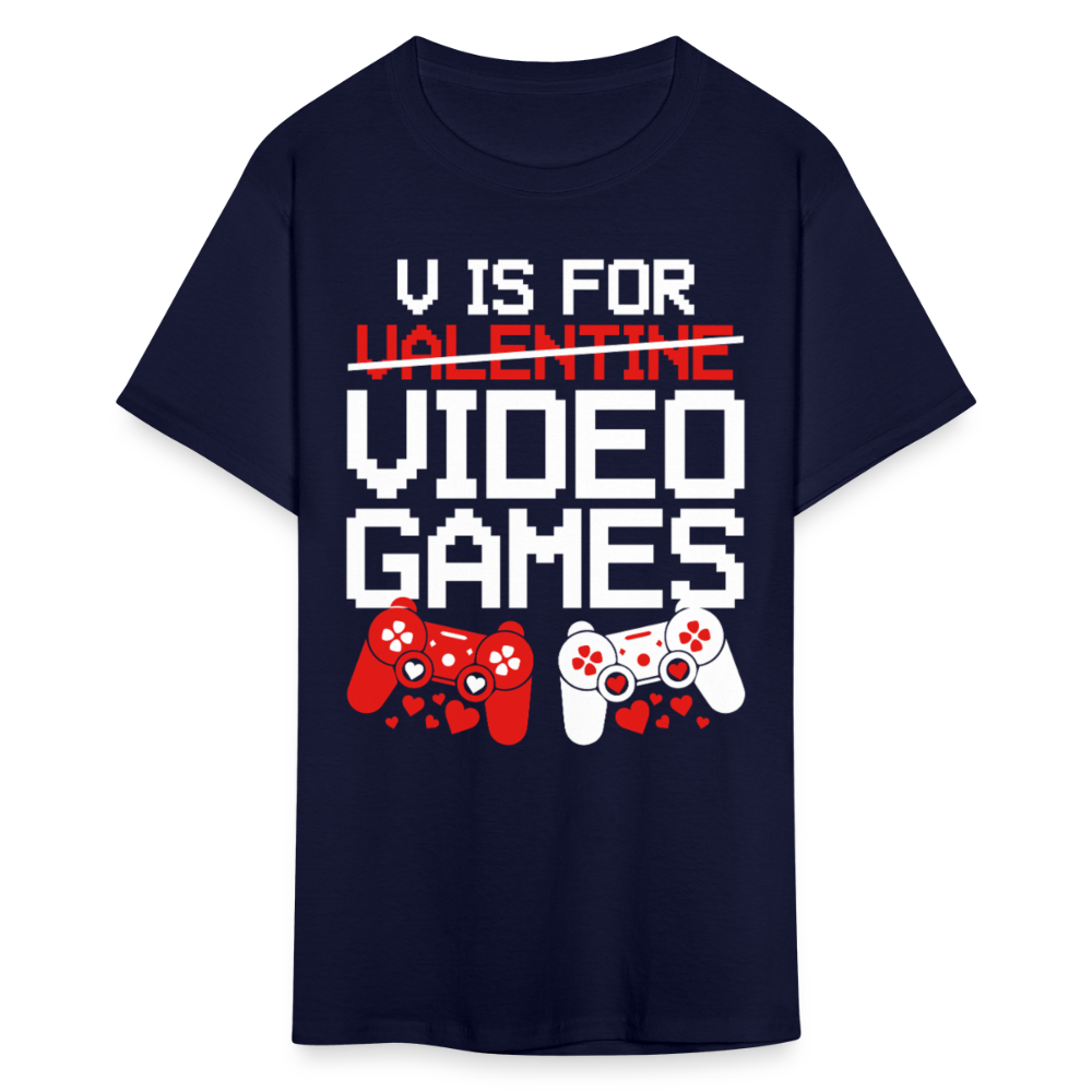 V Is For Video Games Funny Gamer Valentine's Gift - navy