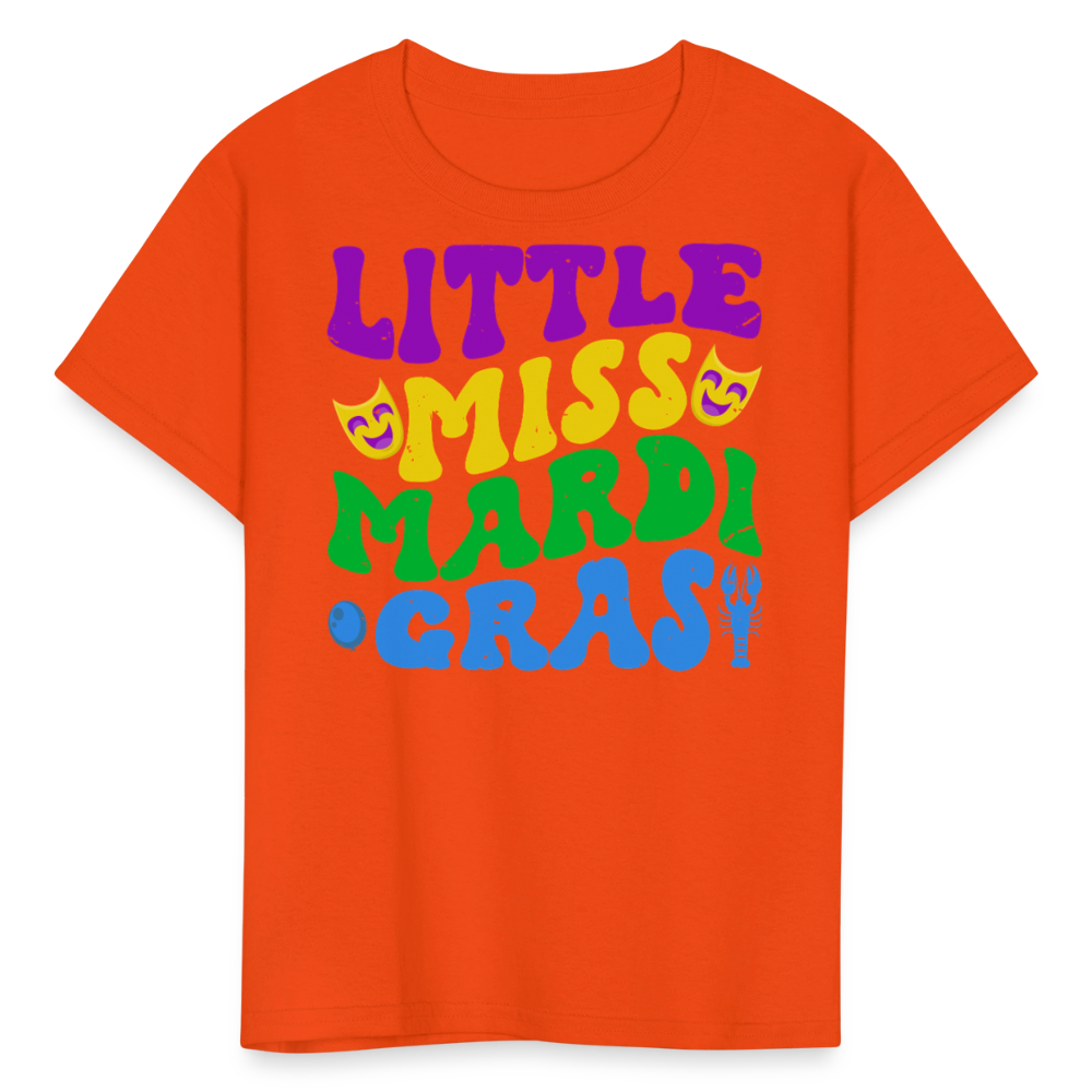 Carnival Celebration Tee Little Miss Mardi Gras T-shirt For Kids - orange