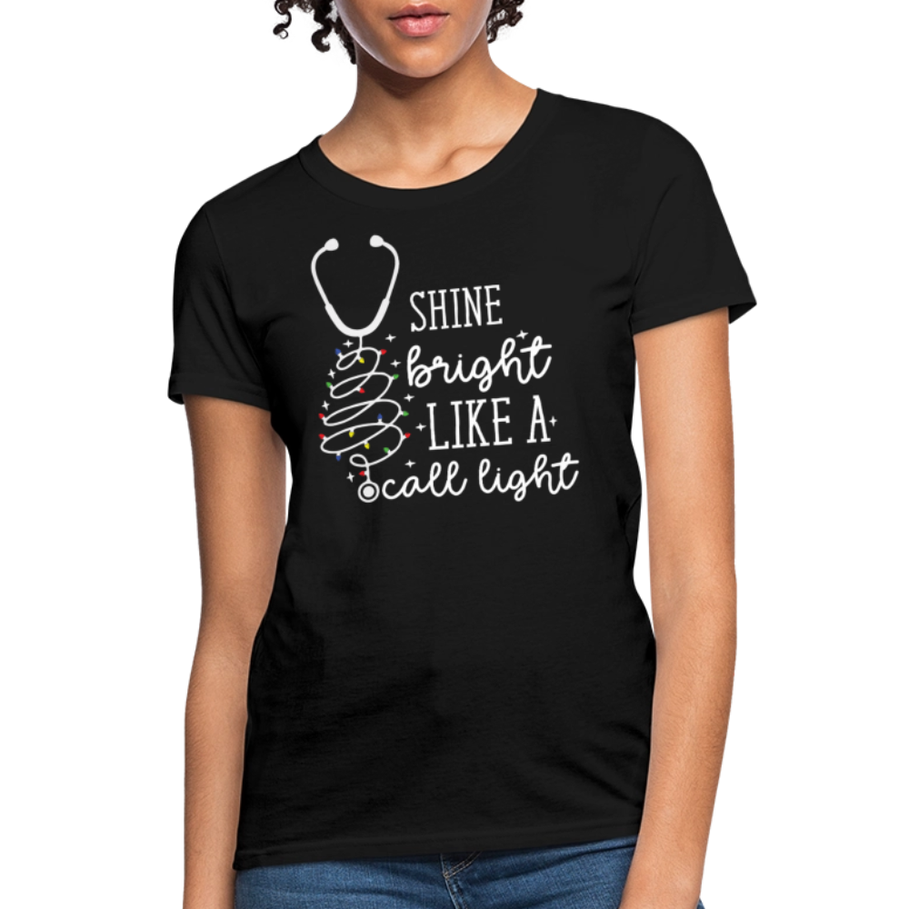 Shine Bright Like A Call Light Nurse Humor Christmas T-Shirt - black
