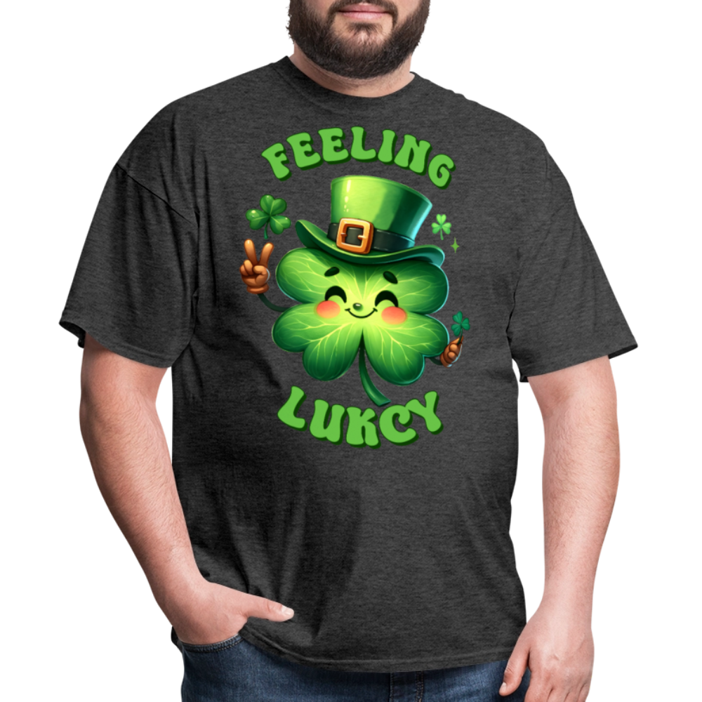 Funny Lucky Clover Graphic Tee Green Leprechaun Shamrock T-shirt - heather black