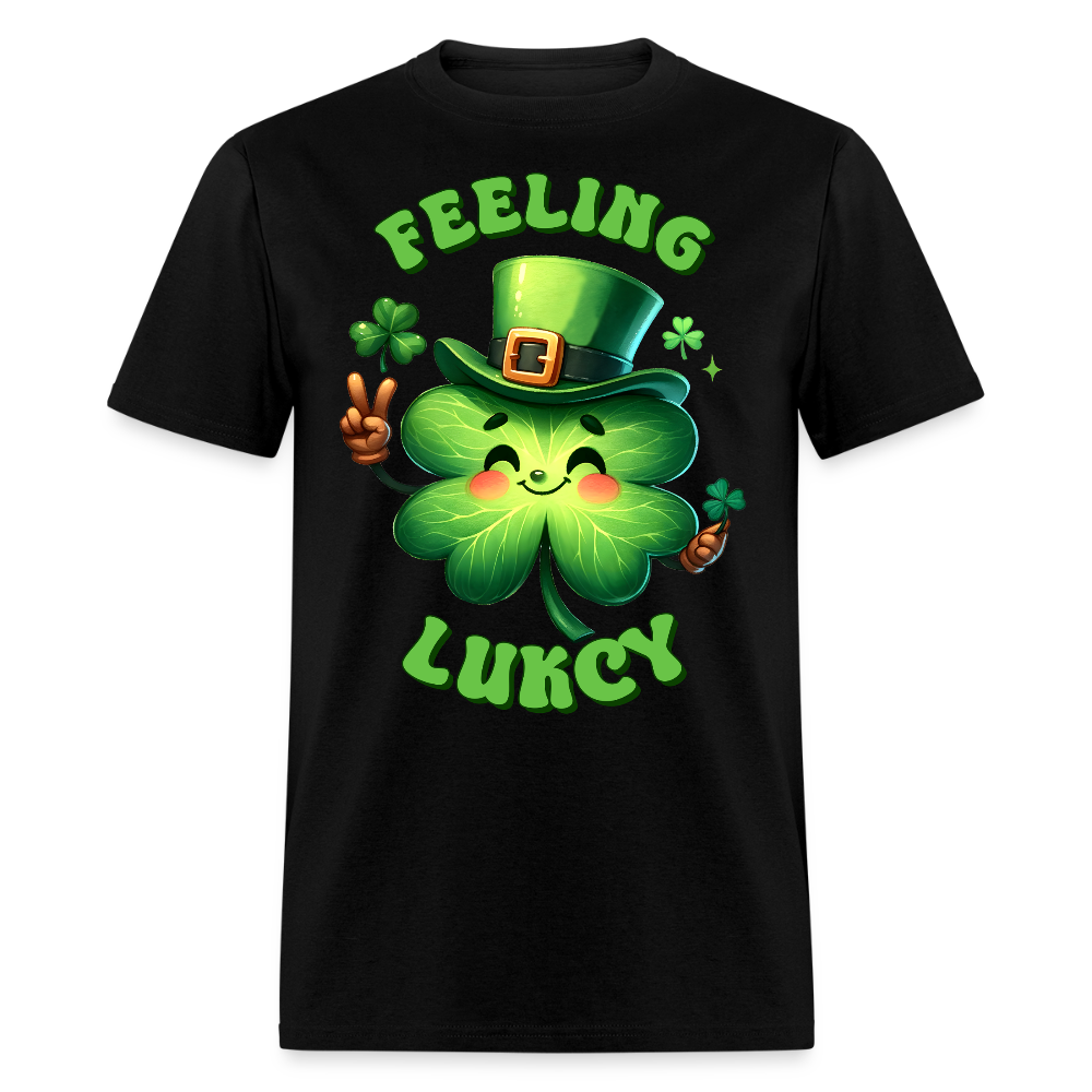 Funny Lucky Clover Graphic Tee Green Leprechaun Shamrock T-shirt - black