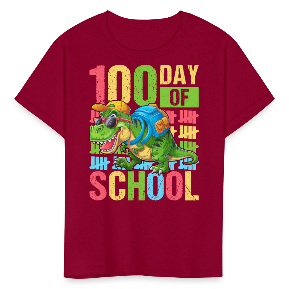 100 Days of School Tee for Kids Funny Dinosaur T-shirt - dark red