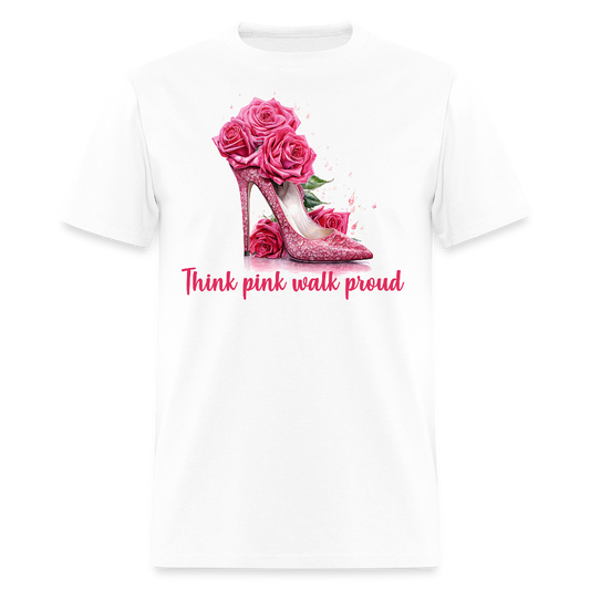 Think Pink Walk Proud High Heels with Roses Design T-Shirt - white