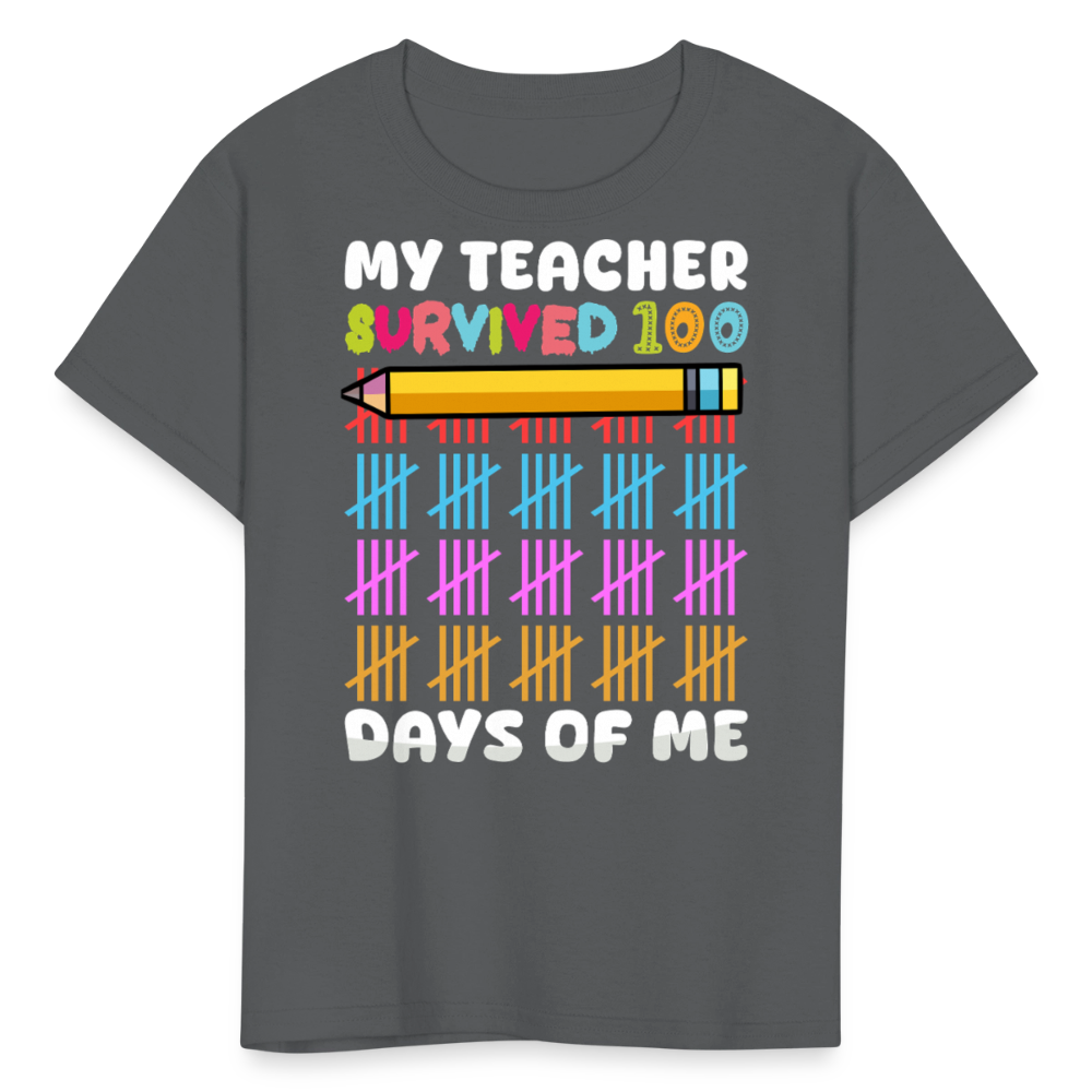 Teacher Survived 100 Days Of School Cute Kids Milestone T-shirt - charcoal