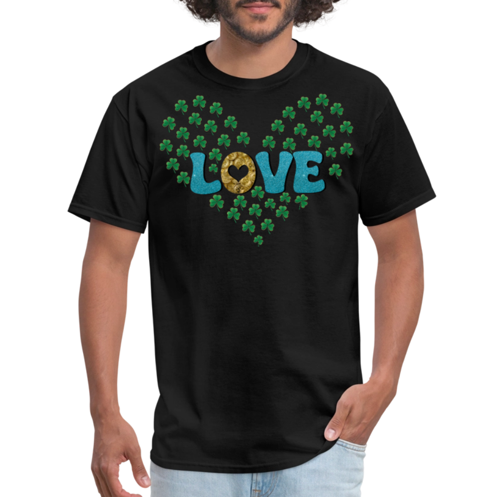 St Patrick's Day Love Heart Tee With Shamrocks T-shirt - black