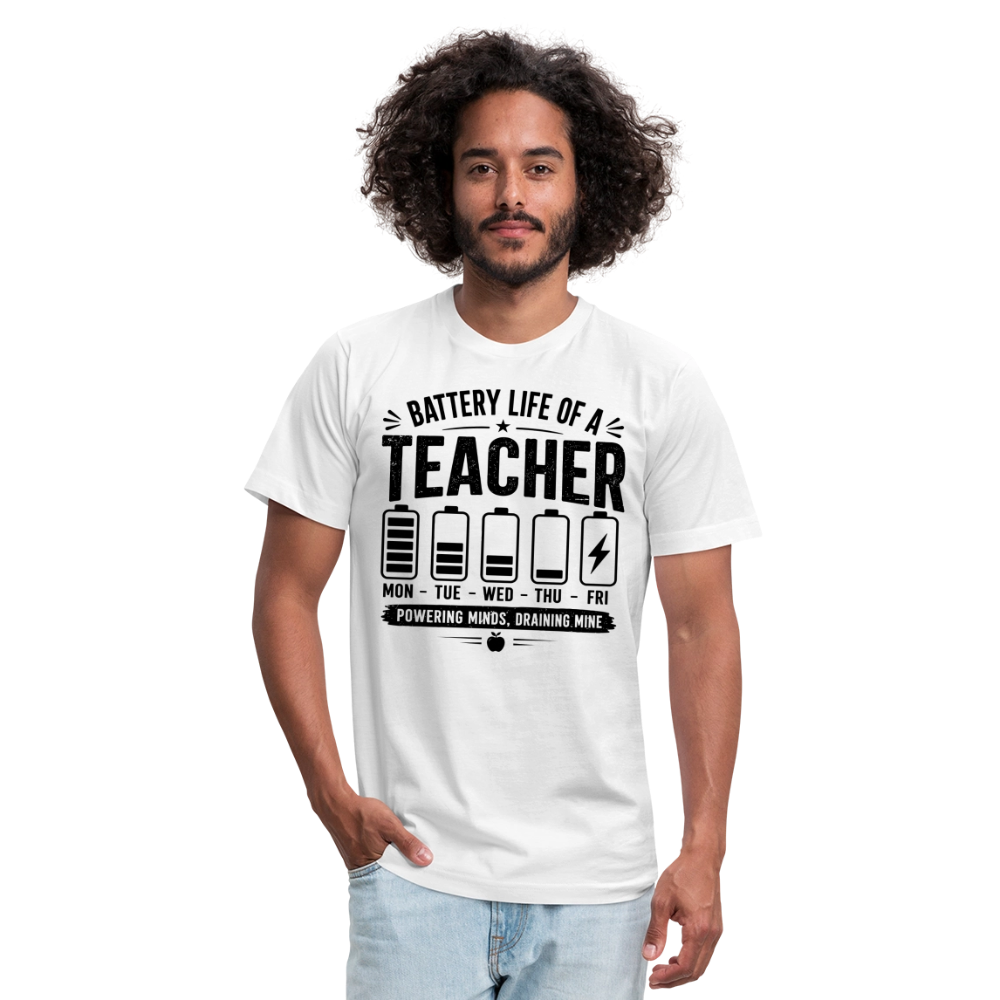 Battery Life of a Teacher T-Shirt | Funny Teacher Gift - white
