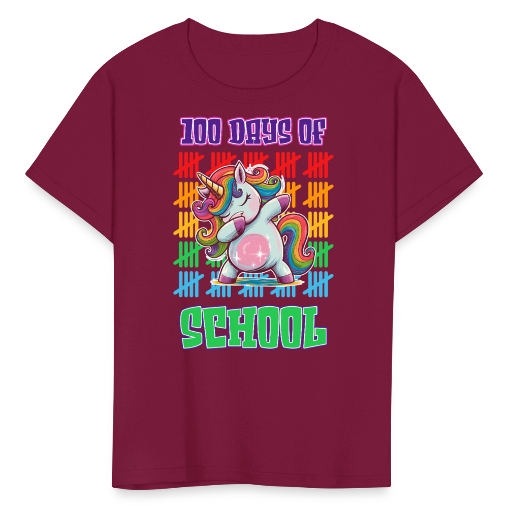 100 Days Of School Unicorn Kids T-Shirt - burgundy