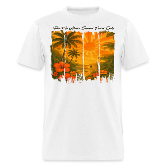 Take Me Where Summer Never Ends Tropical Sunset T-shirt - white