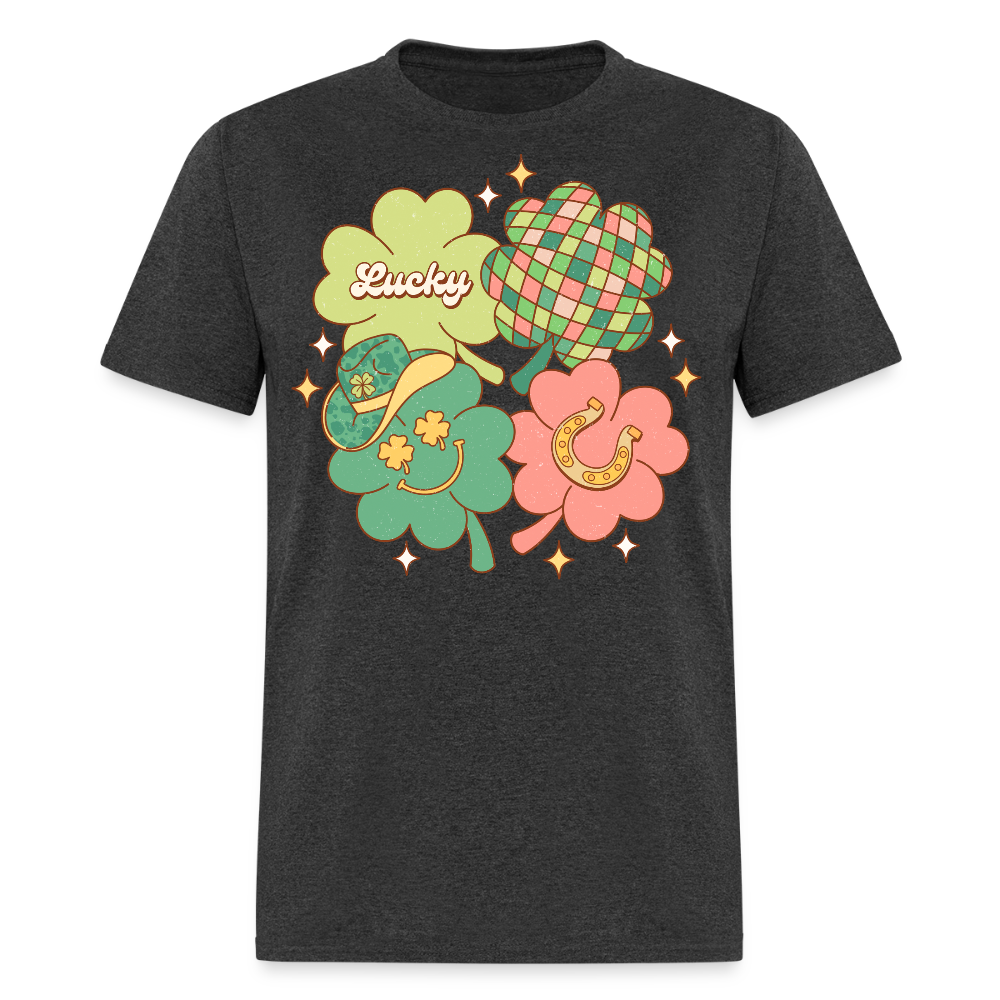 Cute Irish Shamrock Graphic Tee St Patrick’s Day Lucky Clover T-shirt - heather black