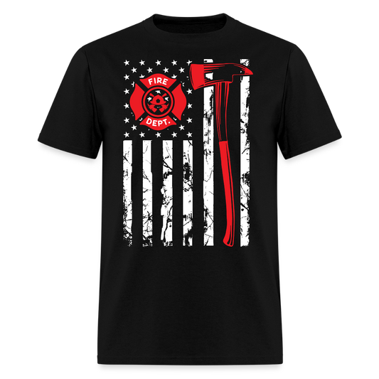 Fire Department Thin Red Line American Flag T-Shirt - black