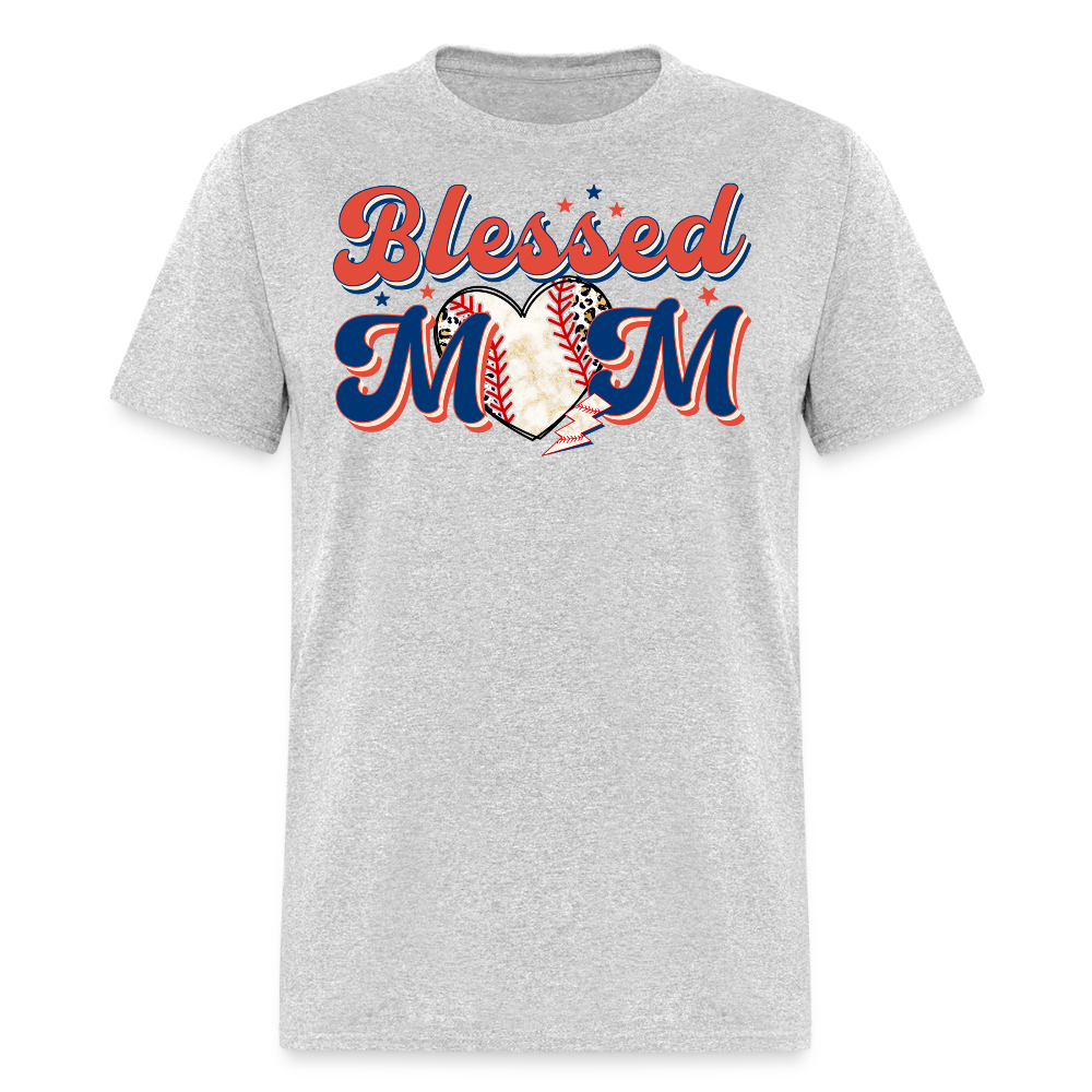 Blessed With Heart Baseball Mom T-shirt - heather gray