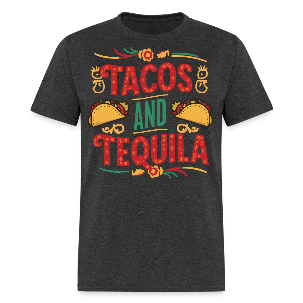 Mexican Food Lover Graphic Tee Tacos and Tequila Fiesta T-shirt - heather black