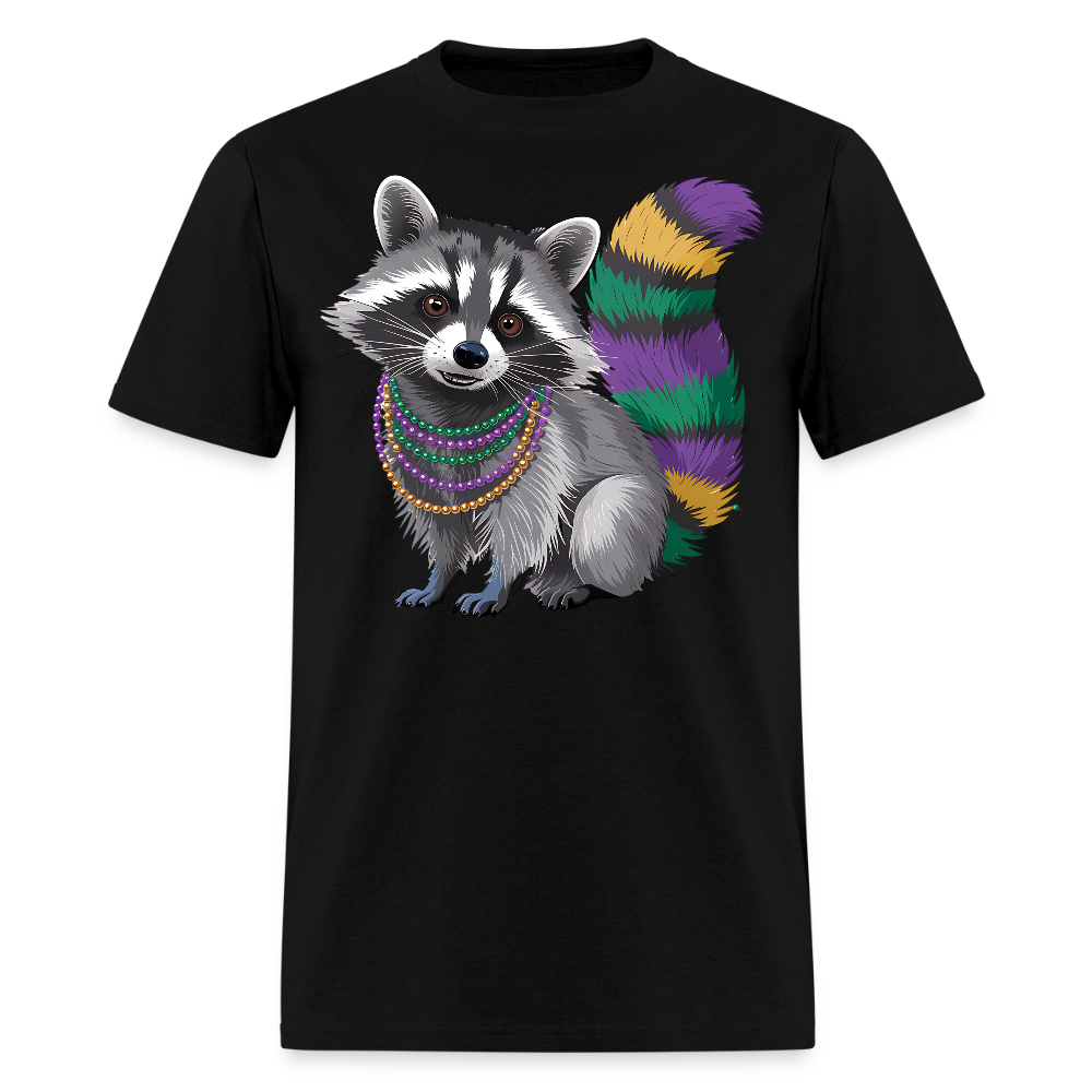 Cute Raccoon Mardi Gras Outfit With Beads Colorful Mardi Gras T-shirt - black