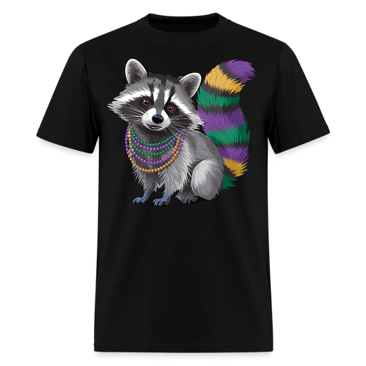 Cute Raccoon Mardi Gras Outfit With Beads Colorful Mardi Gras T-shirt - black