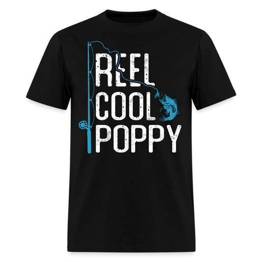 Reel Cool Poppy Fishing Father's Day T-shirt - black