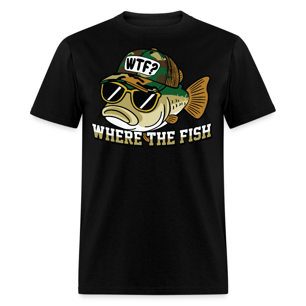 WTF Where The Fish Hat Camouflage Fishing T-shirt - black