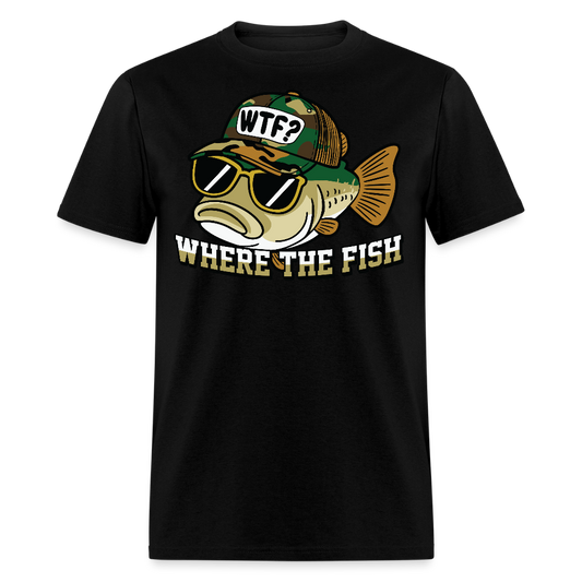 WTF Where The Fish Hat Camouflage Fishing T-shirt - black