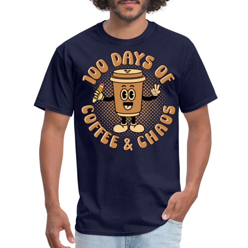 Teacher Caffeine Tee for School Days Coffee and Chaos T-shirt - navy