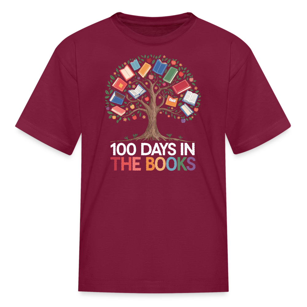 Reading Tree Graphic Tee 100 Days in the Books T-Shirt - burgundy