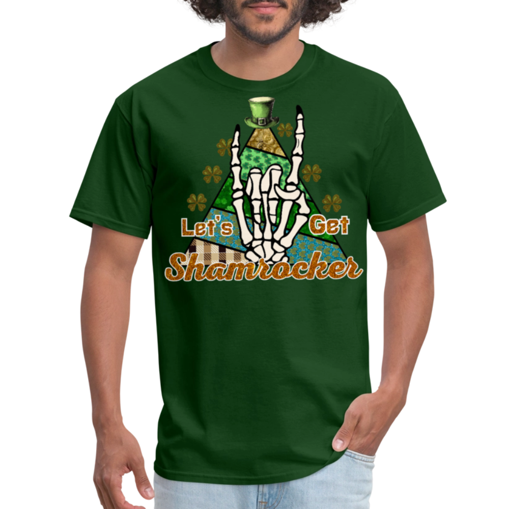 St Patrick’s Day Rock And Roll Skeleton Hand T-shirt - forest green