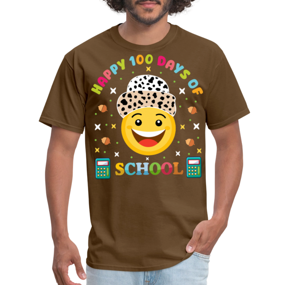 Happy 100 Days of School Teacher Tee 100 Days Smiley Face T-shirt - brown