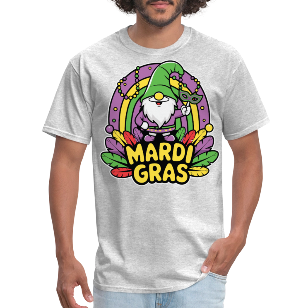 Cute Gnome Mardi Gras Shirt With Beads And Mask Colorful Festival Gnome T-shirt - heather gray