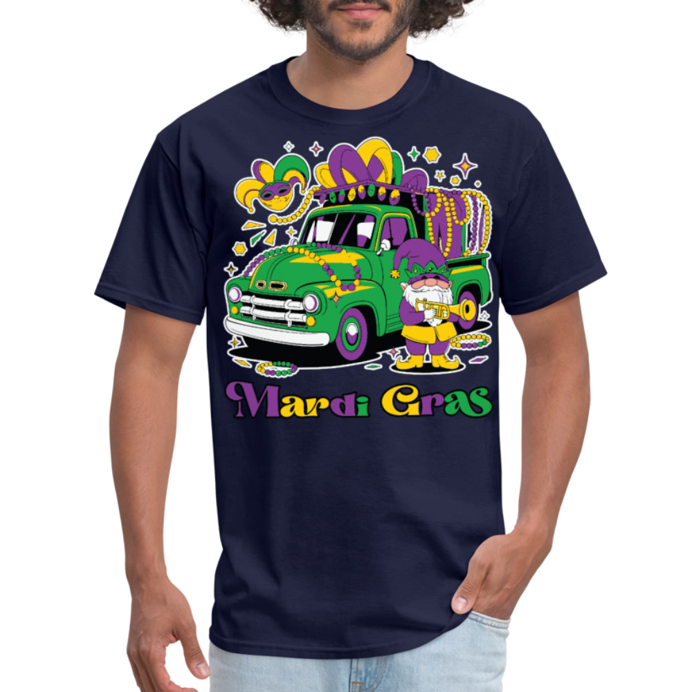 Funny Mardi Gras Truck And Beads Graphic Tee Mardi Gras Gnome T-shirt - navy