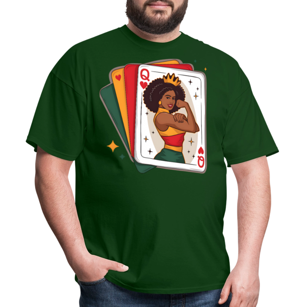 African American Queen Graphic Tee Black Queen Playing Card T-shirt - forest green