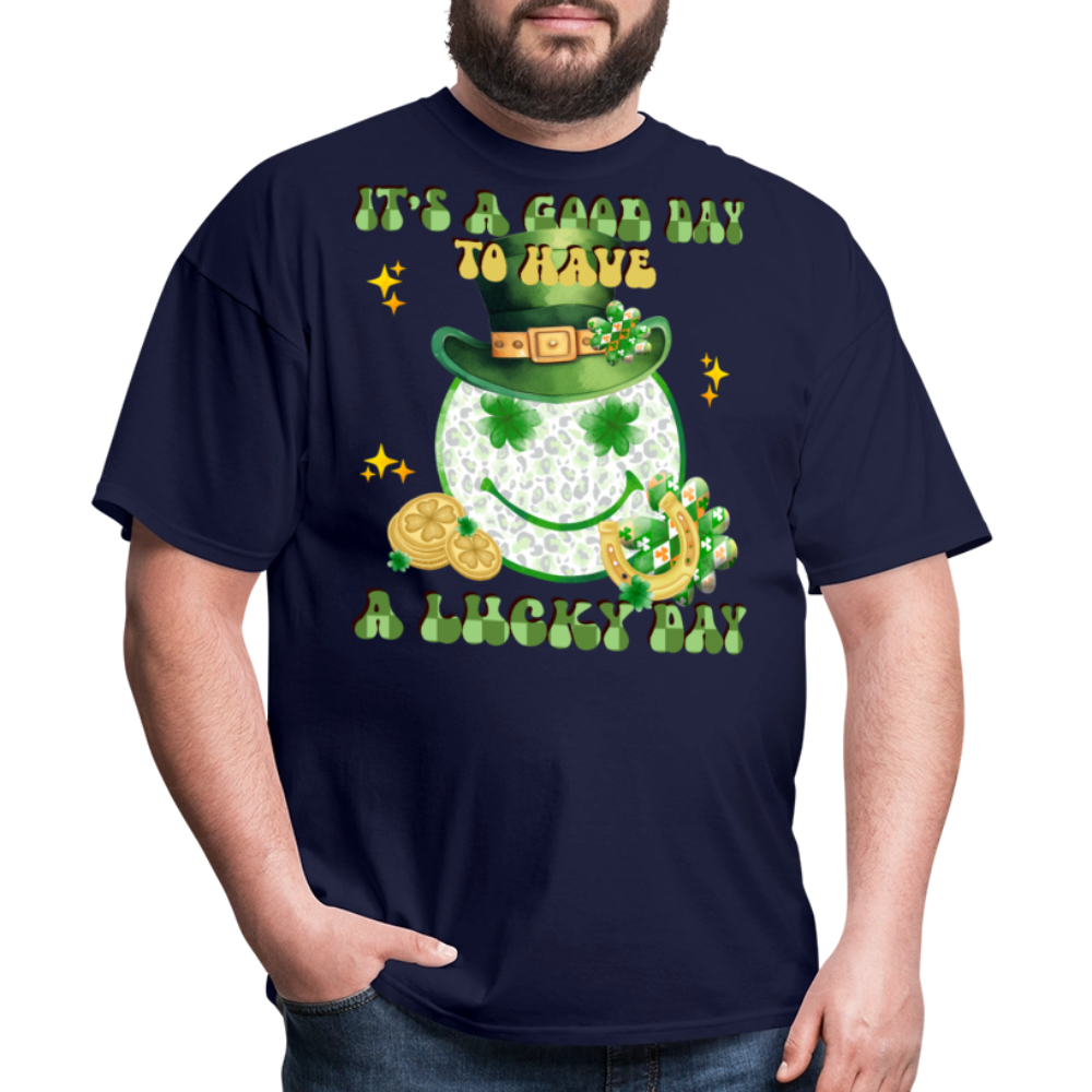 Cute Shamrock Lucky Charm Smiley Face T-shirt - navy