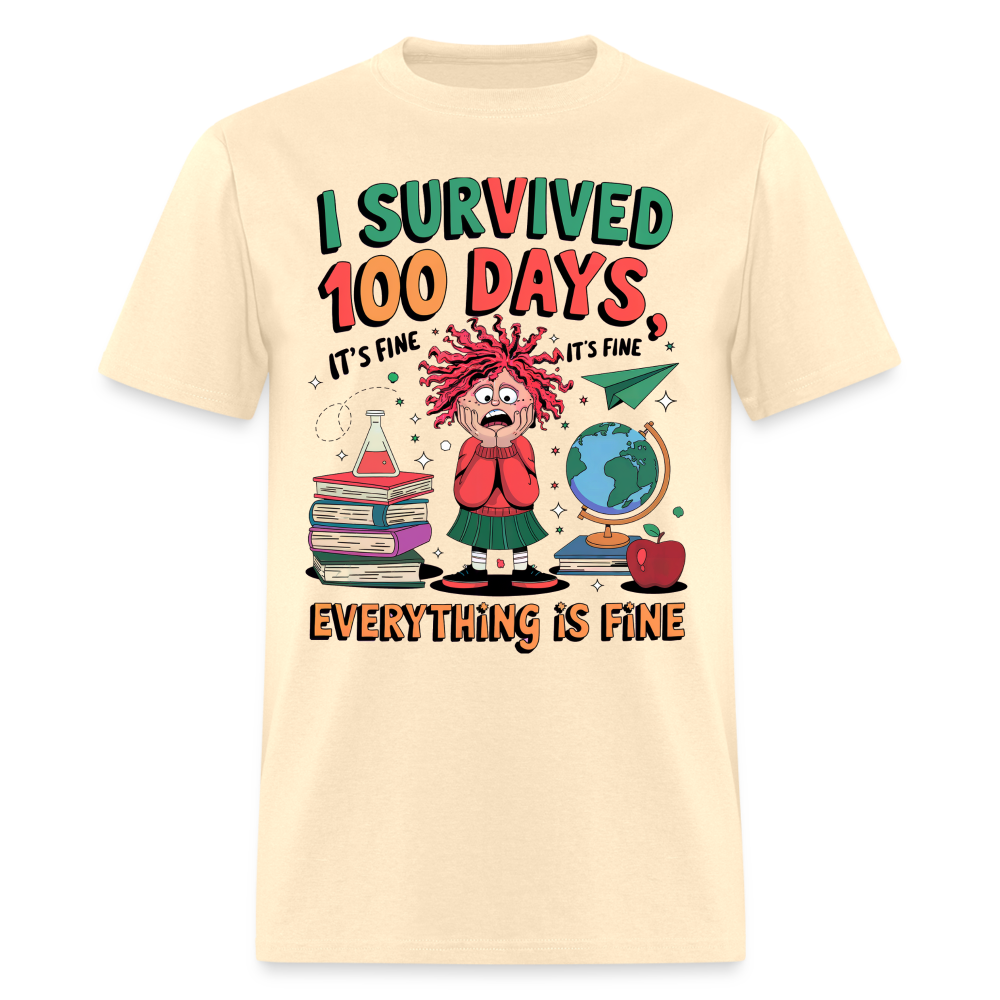 I Survived 100 Days of School Shirt - Funny Teacher and Student Celebration Unisex T-Shirt - natural