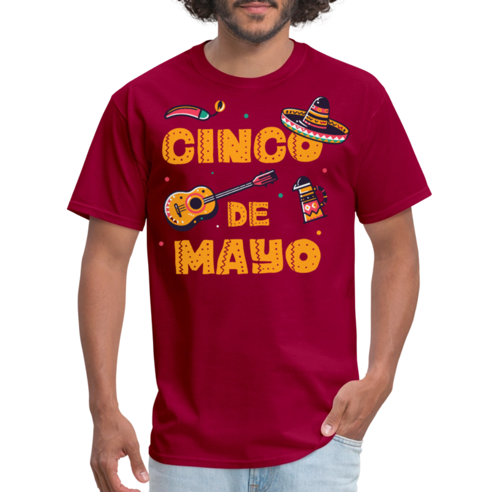 Mexican Fiesta Tee With Guitar And Sombrero Funny Cinco de Mayo T-shirt - dark red