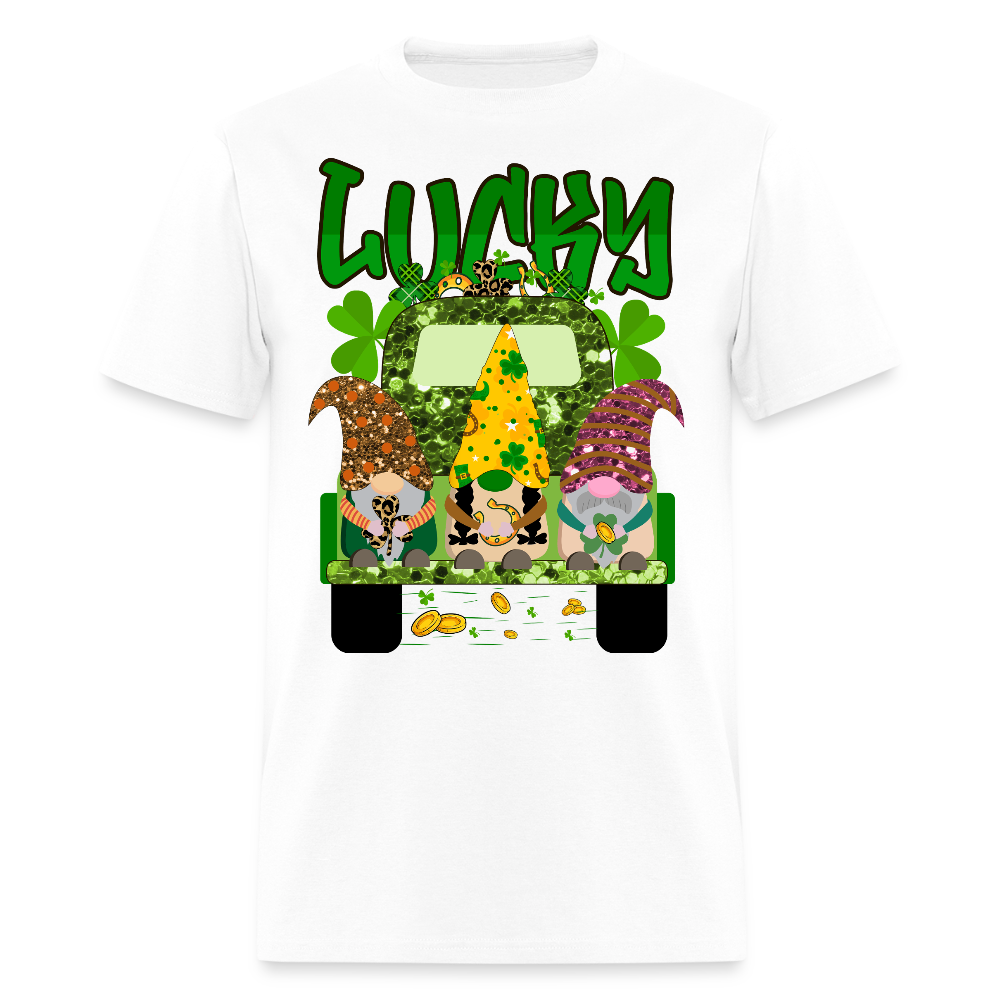 Cute Lucky Truck Gnome St Paddy’s Day T-shirt - white