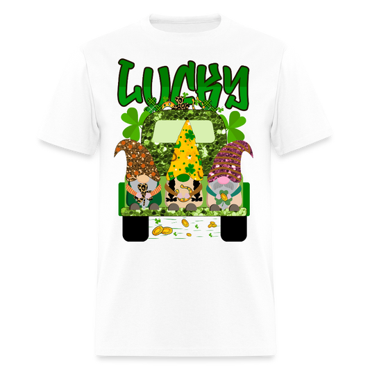 Cute Lucky Truck Gnome St Paddy’s Day T-shirt - white
