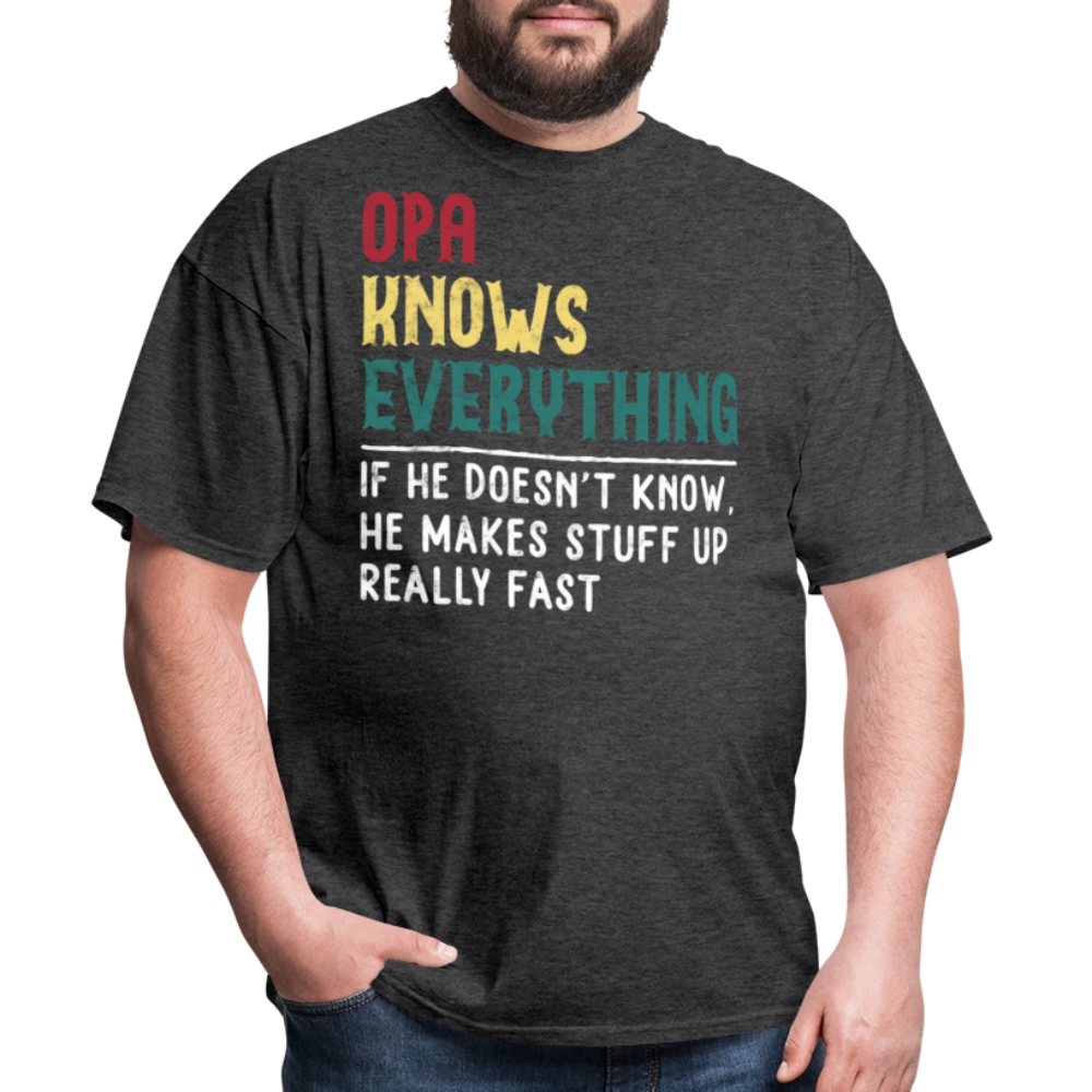 Opa Knows Everything Funny German Grandpa T-shirt - heather black