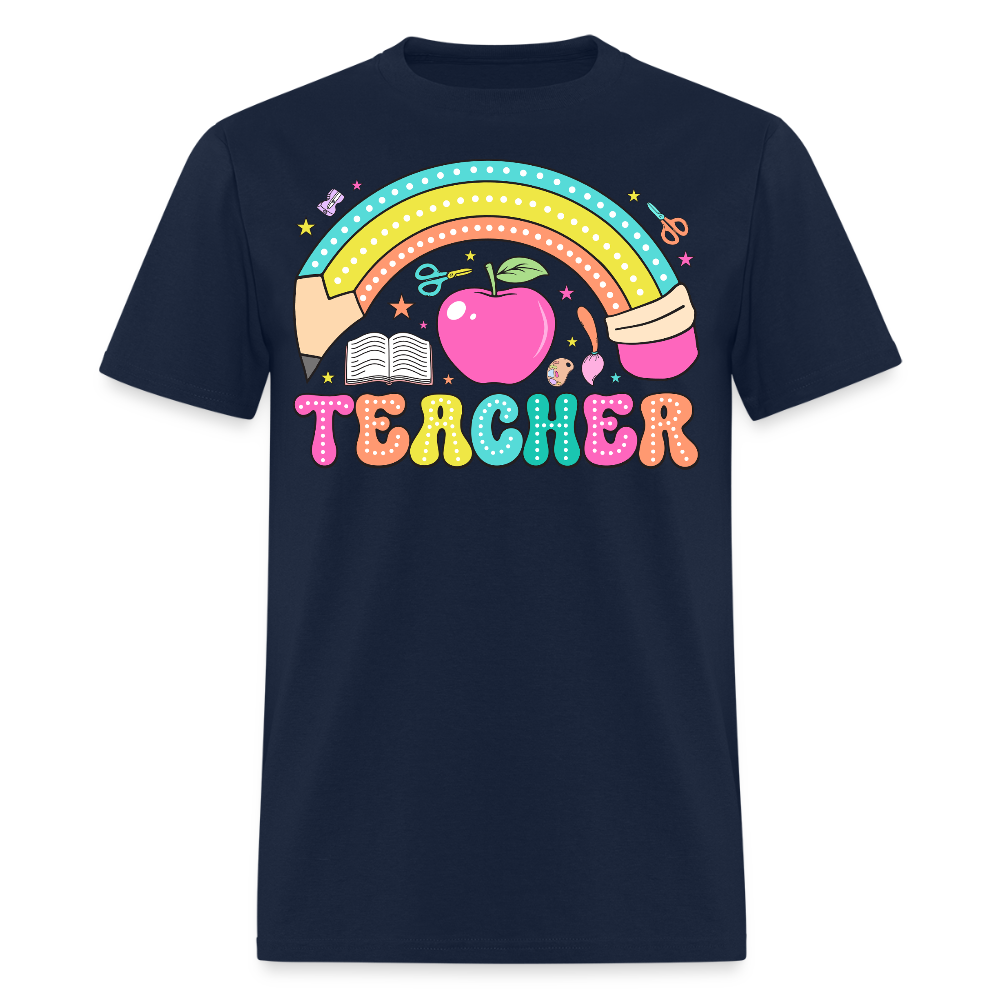Teacher Life Rainbow Design T-Shirt - navy