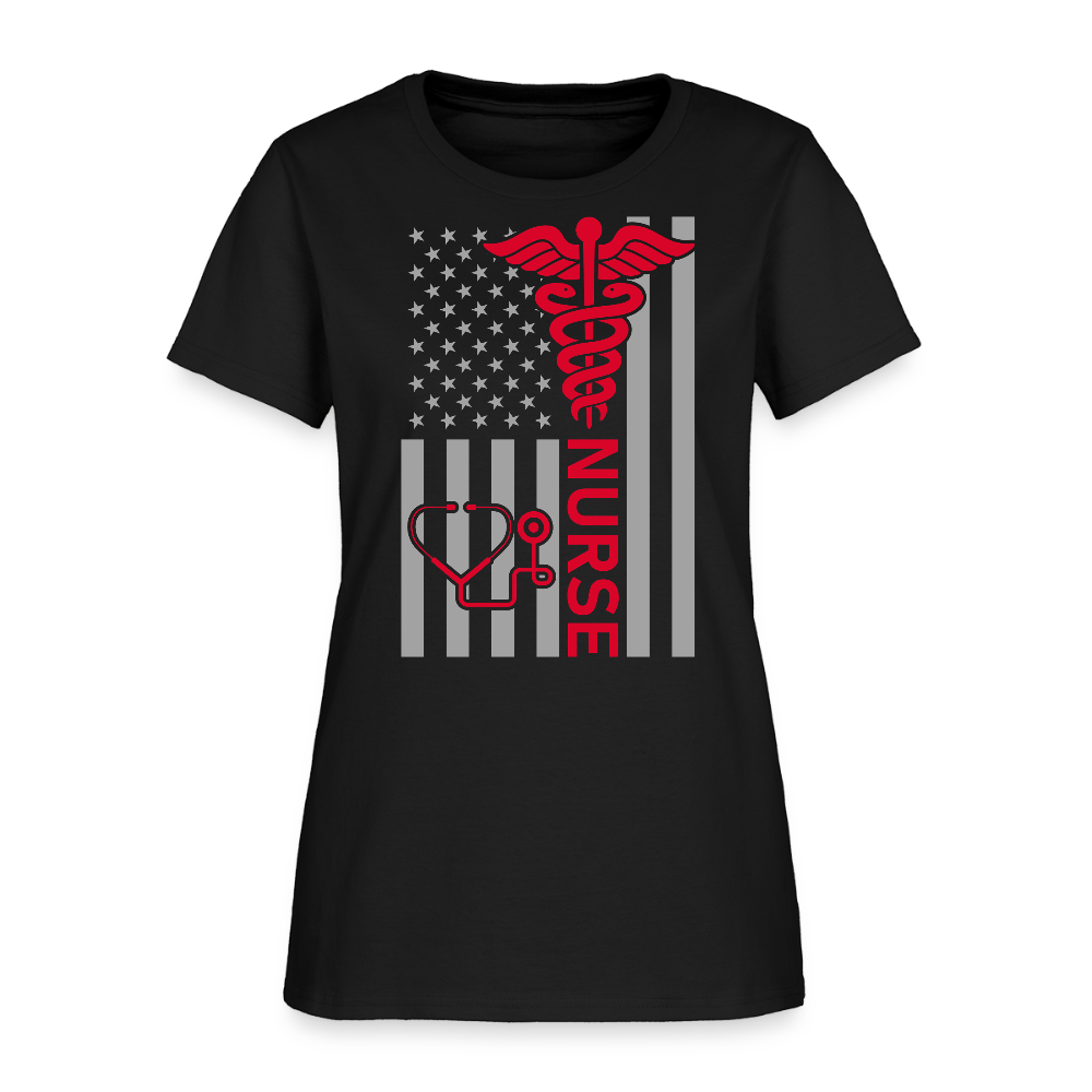 Patriotic Nurse Flag Caduceus Symbol T-Shirt - black
