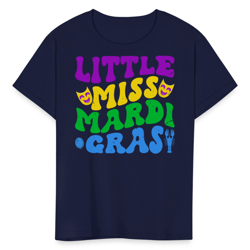 Carnival Celebration Tee Little Miss Mardi Gras T-shirt For Kids - navy