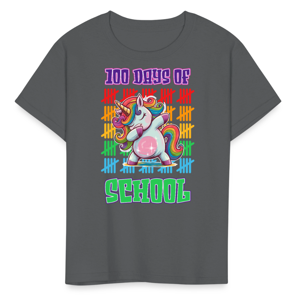 100 Days Of School Unicorn Kids T-Shirt - charcoal