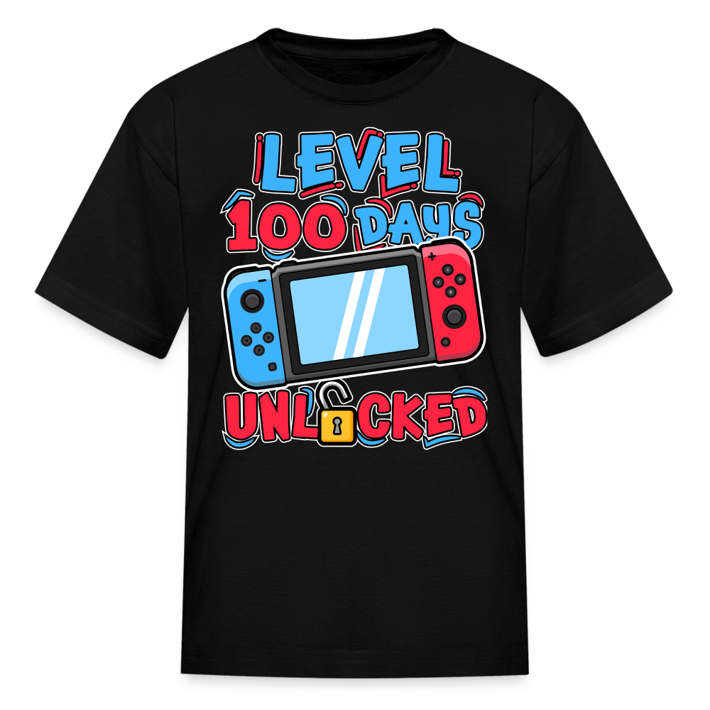 100 Days Unlocked Video Game Tee Gaming Milestone Kids T-shirt - black