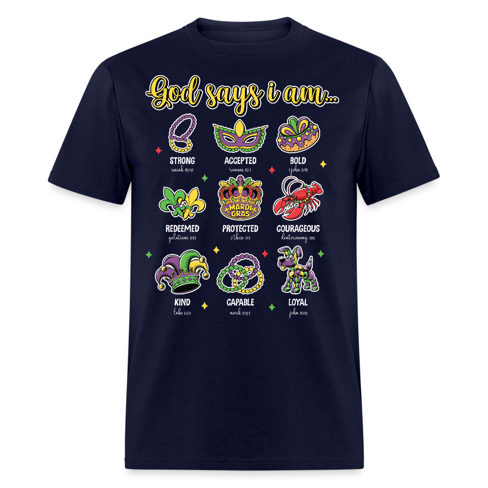 Religious Mardi Gras T-shirt With Bible Verses Christian Mardi Gras T-shirt - navy