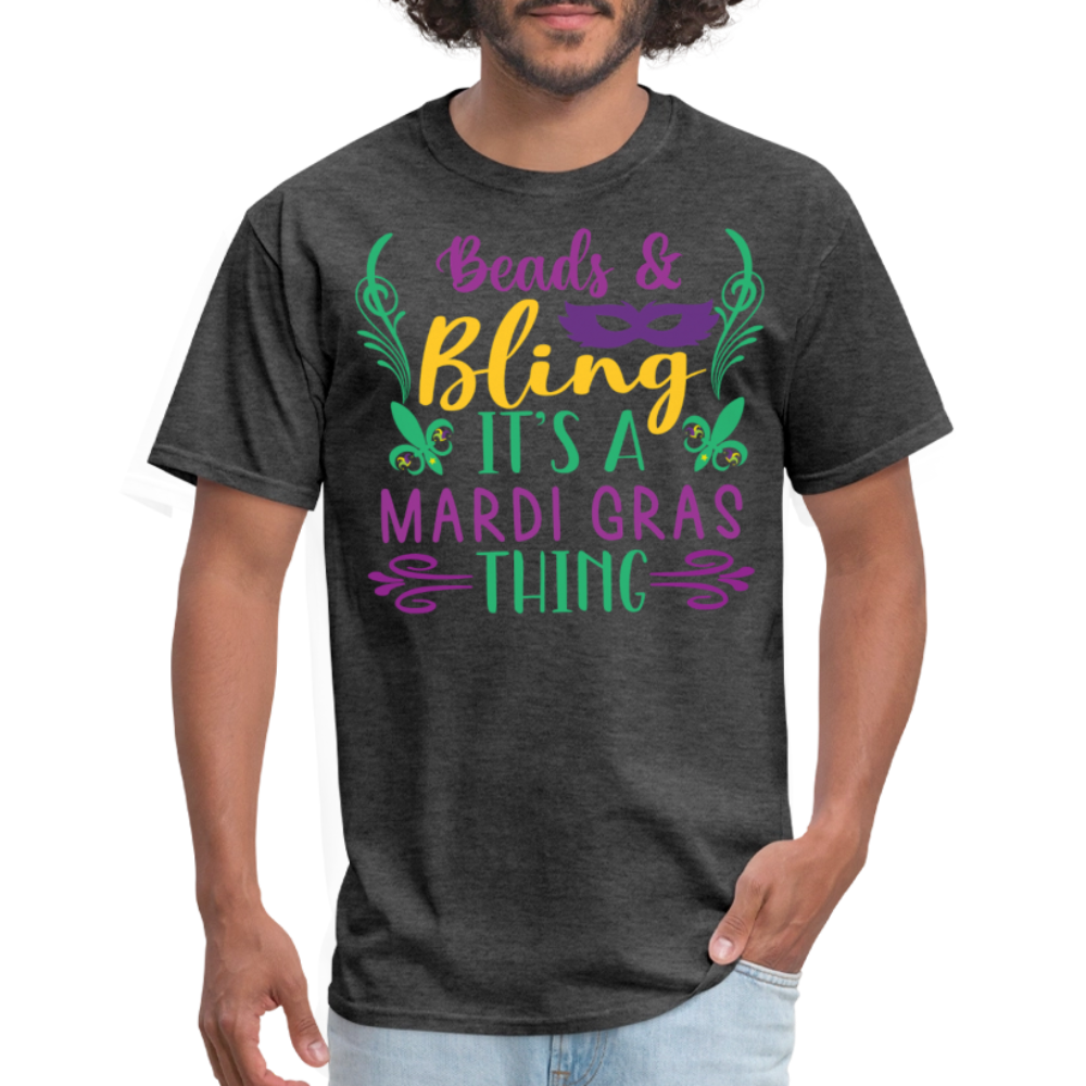 Masquerade Party Beads And Bling Mardi Gras T-Shirt - heather black