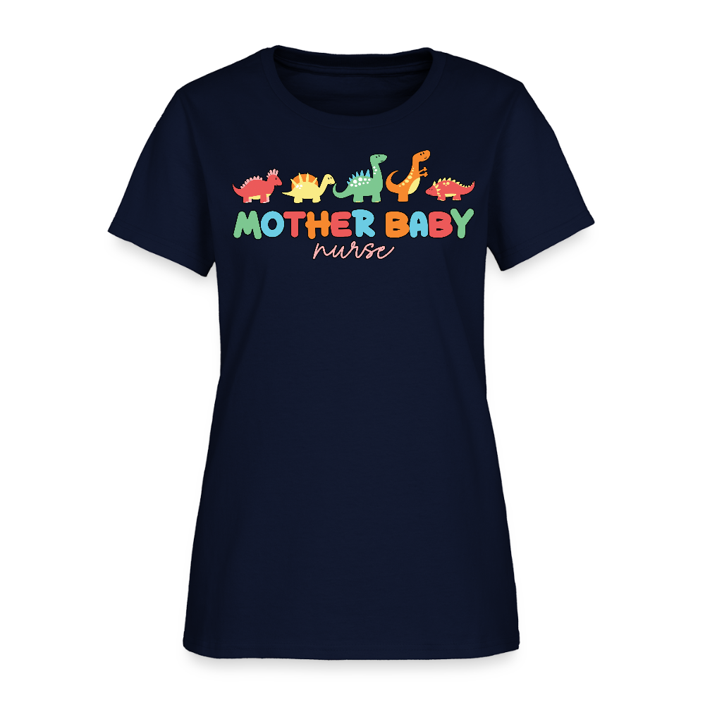 Mother Baby Nurse Funny Dinosaur T-Shirt - navy
