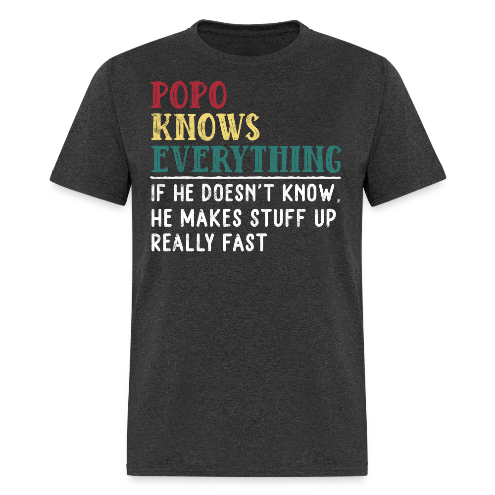 Popo Knows Everything Grandfather Gift T-shirt - heather black