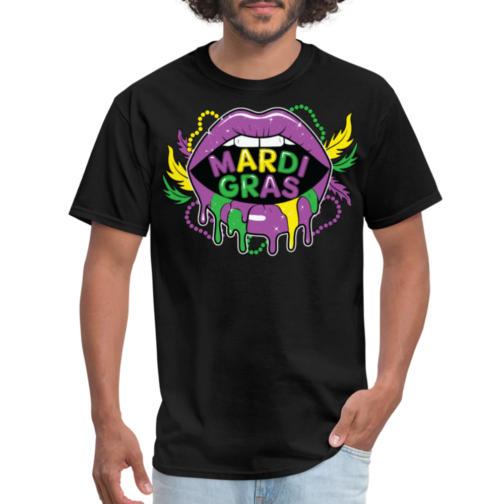 New Orleans Carnival Celebration Tee Dripping lips Mardi Gras T-shirt - black