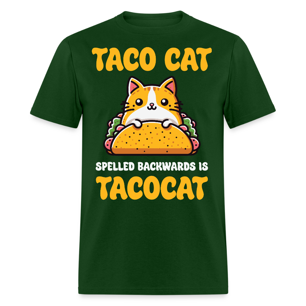 Cute Taco Cat Graphic Tee For Cat Lovers Funny Palindrome T-shirt - forest green