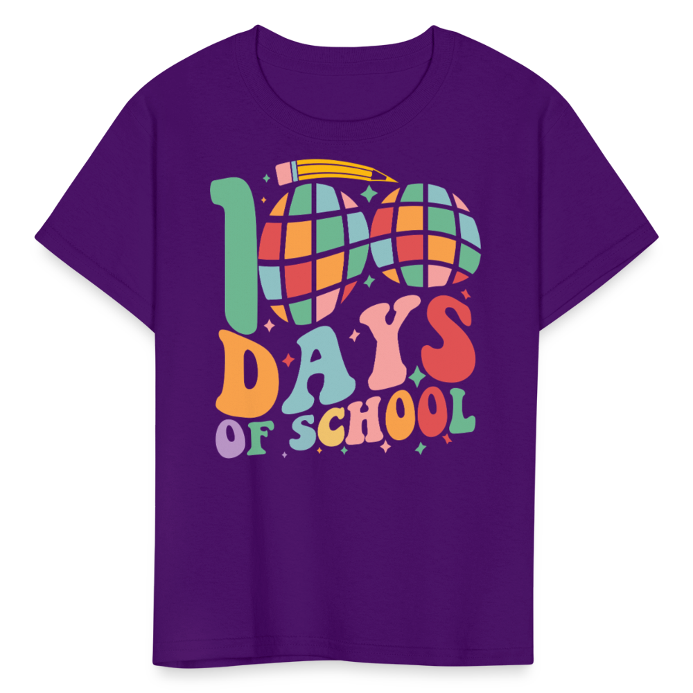 Retro 100 Days Of School Disco Ball Kids T-Shirt - purple