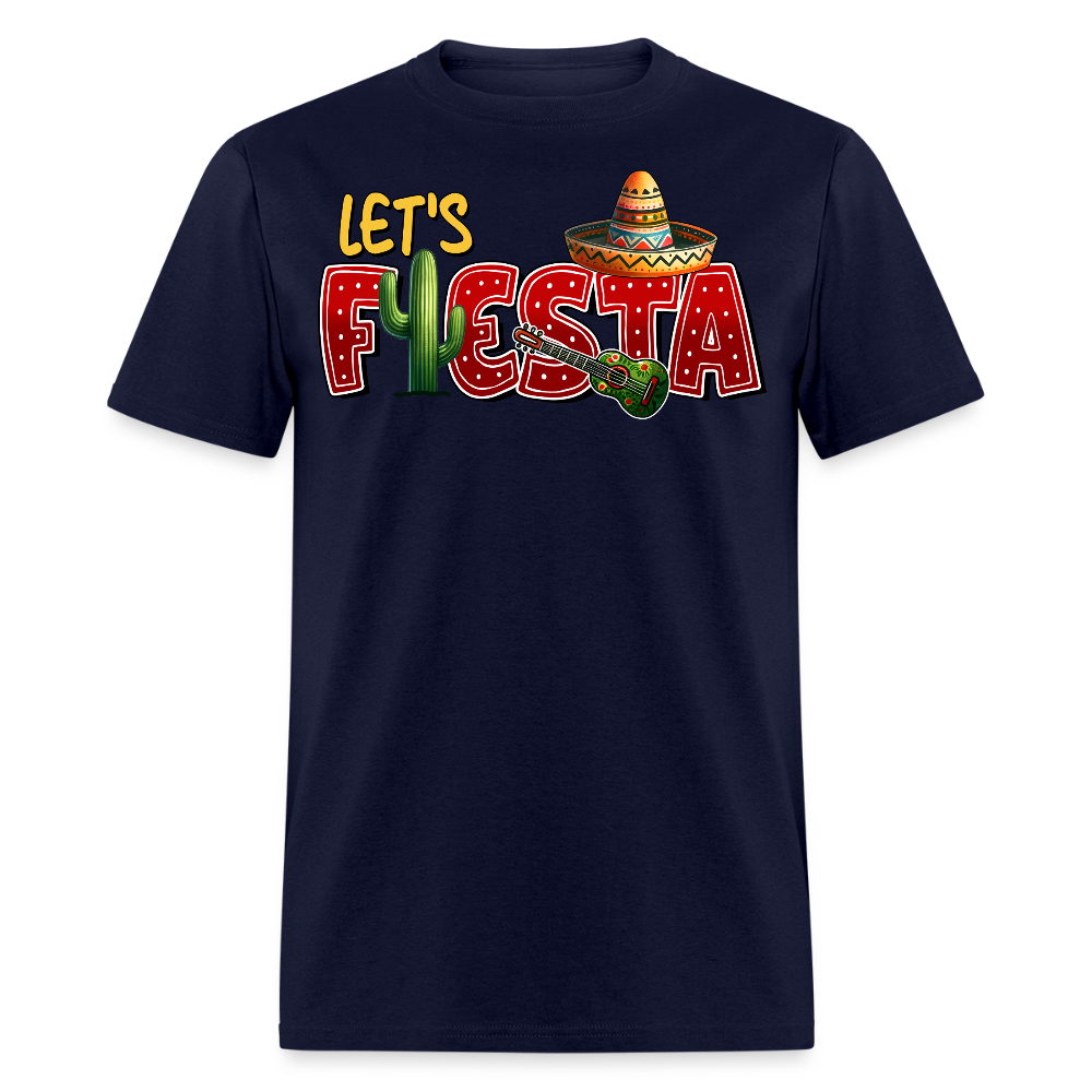 Funny Fiesta Party Graphic Tee Let's Fiesta Mexican Theme T-shirt - navy